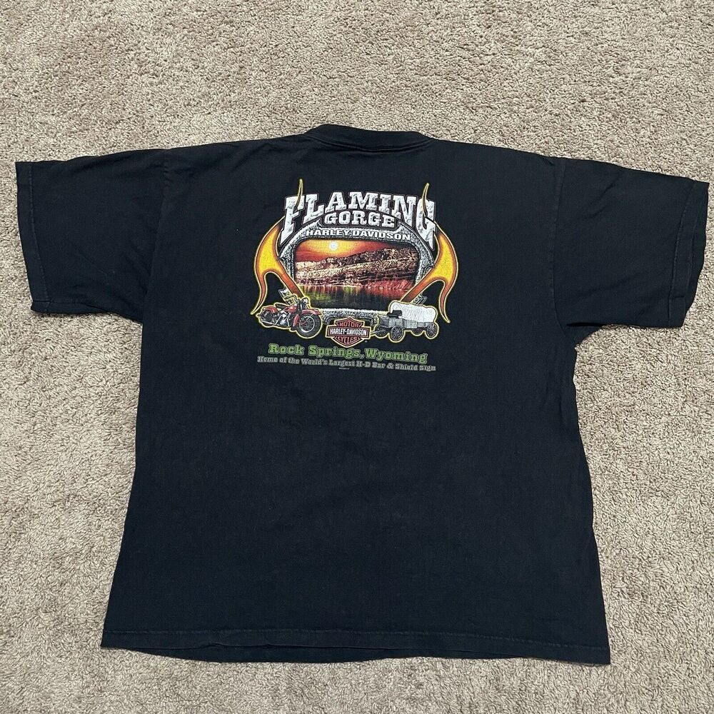VTG Harley Davidson Shirt Mens 2X Black Double Sided Rock Springs Wyoming Biker